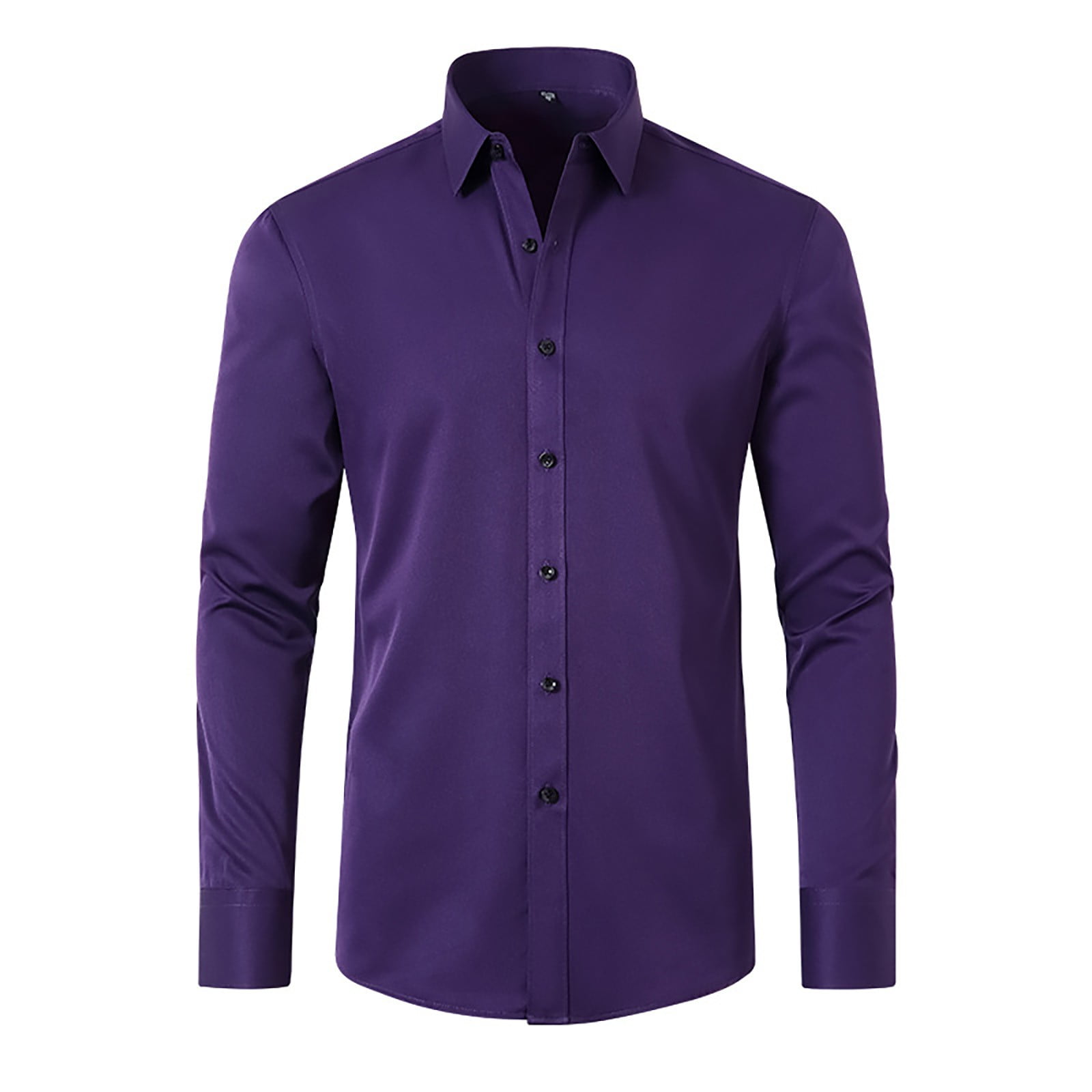 Purple Dress Shirts for Men Big And Tall, Long Sleeve Men'S Dress Shirts,  Work Polyester Button Down Shirt Men, Non Ironing Elastic Men's d Shirt  Lapel Solid Color Button - Walmart.com
