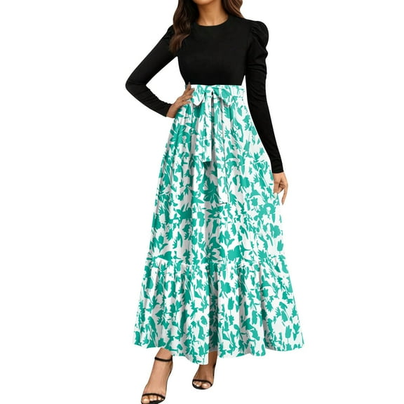 Purple Dress, Women'S 2025 Floral High Waist Tiered Maxi Dress For Wedding Guest & Fall Vacation-Boho Tie Front Elegant Dress Sequin Women Summer Dresses Outfits Dresses (L, Green) ZMTing