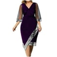 thumbnail image 1 of Purple Dresses for Women Solid Color See Through Short Sleeve Sequins Dress Plus Size V-Neck Slim Fit Vintage Cocktail Formal Prom Dress Maxi Retro Elegant Wrap Blouse Waisted Ruched Dress,L, 1 of 7