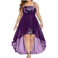 thumbnail image 1 of Purple Dresses for Women Solid Color Sleeveless Sequins Dress Plus Size Square Neck Loose Fit Trendy Cocktail Formal Prom Dress Maxi Fashion Elegant A-Line Vest Sling Pleated Swing Hem Dress,3XL, 1 of 7