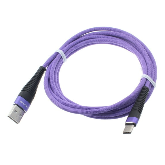 Purple Durable Braided 6ft Long Type-C USB Cable Compatible With Kyocera DuraForce Pro 2 - Lenovo Moto Tab (10.1) - LG V40 ThinQ, V35 ThinQ V30 V20, Stylo 4 Plus, Q7 Plus, Google Nexus 5X