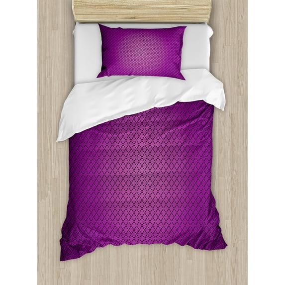 Purple Duvet Cover Set, Abstract Digital Diagonal Grid Geometric Diamond Patterns Symmetric Lines Futuristic, Decorative 2 Piece Bedding Set with 1 Pillow Shams, Twin Size, Purple, by Ambesonne