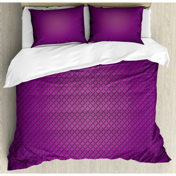 Purple Duvet Cover Set, Abstract Digital Diagonal Grid Geometric Diamond Patterns Symmetric Lines Futuristic, Decorative 3 Piece Bedding Set with 2 Pillow Shams, Queen Size, Purple, by Ambesonne