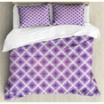 thumbnail image 1 of Purple Duvet Cover Set, Retro Style Innovative Abstract Squares Pattern Modern Design Graphic Print, Decorative 3 Piece Bedding Set with 2 Pillow Shams, King Size, Violet and White, by Ambesonne, 1 of 3