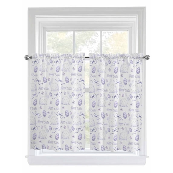 Purple Easter 2 Panel Kitchen Curtains for Windows, Watercolor Spring Bunny Eggs Flower Bathroom Privacy Curtain, Home Décor Window Treatment for Bedroom/Living Room 55"x45"