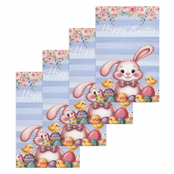 Purple Easter Bunny Kitchen Dish Towels for Drying Dishes Set of 4, Spring Easter Eggs Chicken Floral Wood Waffle Weave Microfiber Hand Tea Bathroom Towels Quick Dry & Absorbent Towel 15.7x23.6