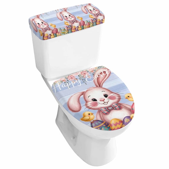 Chicken Spring Easter Purple Easter Bunny Toilet Lid Cover and Tank Cover Set, Spring Easter ...
