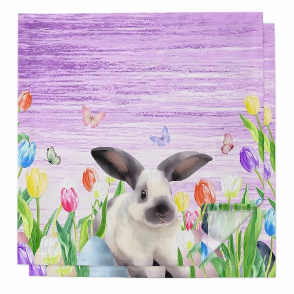Purple Easter Cloth Napkins, Spring Botanical Floral Rabbit Butterfly Washable and Reusable Dinner Napkins Set of 2, Table Napkin for Kitchen Party Birthday Wedding Hotel Housewarming 20"x20"