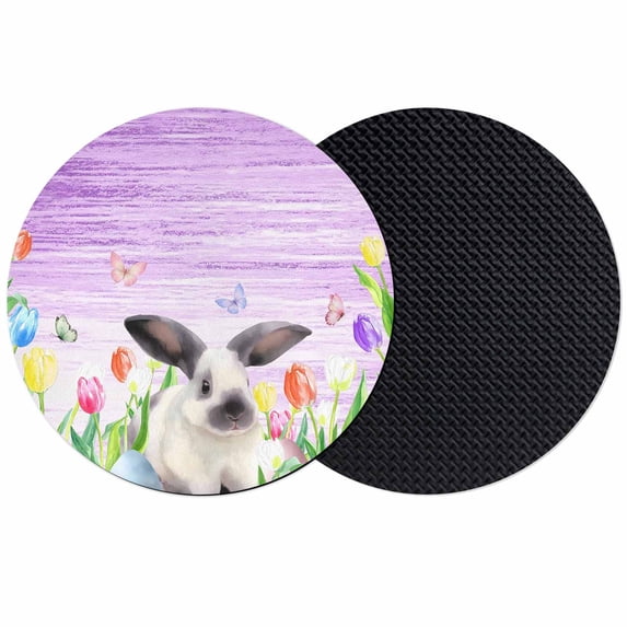 Purple Easter Coasters Set of 2, Absorbent Coasters for Drinks, Spring Botanical Floral Rabbit Butterfly Coaster for Desk Coffee Table Protection, Home Decor House Warming Gifts 4"