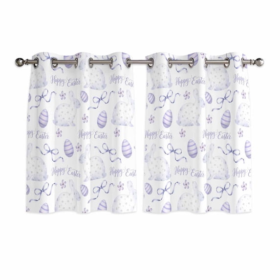 Purple Easter Kitchen Curtains Window Panels, Watercolor Spring Bunny Eggs Flower Insulated Window Treatment Curtain, Grommet Curtains for Bedroom/Living Room/Bathroom, 2 Piece 42"Wx45"L