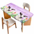 thumbnail image 1 of Purple Easter Table Cloths for 6 Foot Rectangle Tables, Spring Botanical Floral Rabbit Butterfly Patio Waterproof Elastic Fitted Tablecloths, Washable Rectangular Table Cover for Camping, 1 of 8