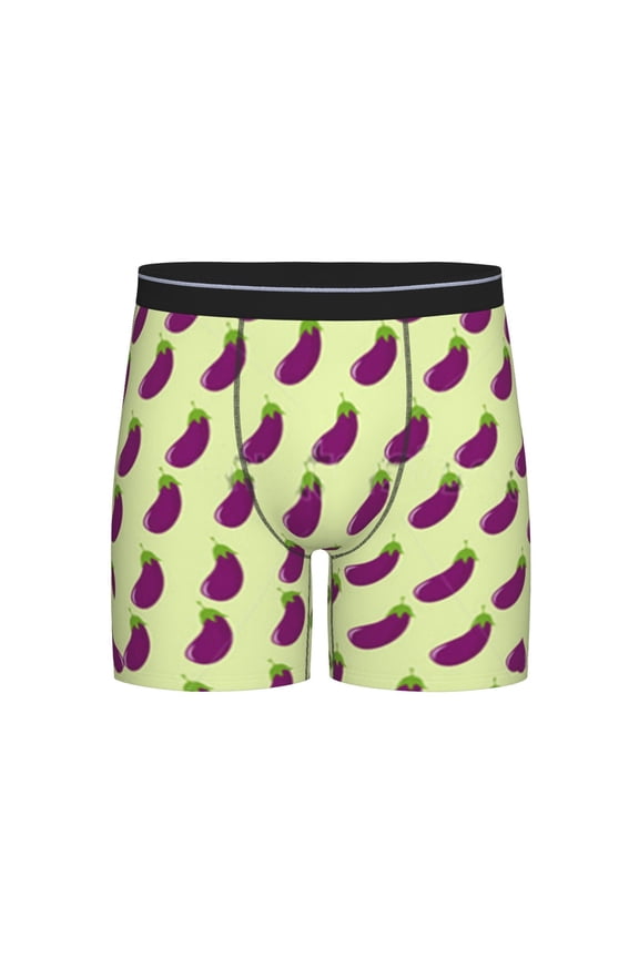 Purple Eggplant Pattern Boxer Briefs Novelty Underwear With Fly Underwear For Men