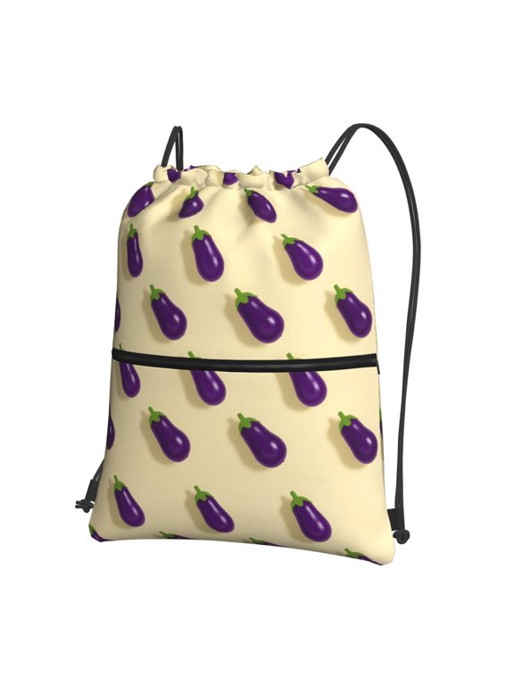 Purple Eggplant Pattern Drawstring Backpack Bag Water Resistant Yoga Shopping Cinch Bag Sackpack For Men Women