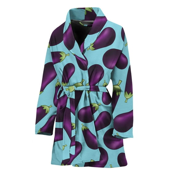 Purple Eggplant Pattern Women Bathrobe One Size Univeral Fits Fashion Lightweight Plush Fleece Long Robe For Women