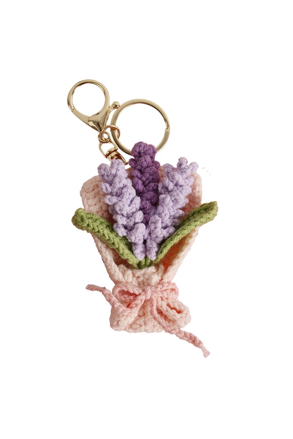 Purple Elaborate Crochet Flower Bouquet Pendant Hand Knitted Sweet Ornament For Valentines Day Gift