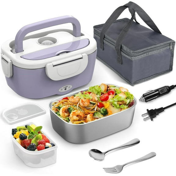 WisaKey Electric Lunch Box 60-80W, 12V/24V/110V Portable Food Warmer - 304 Stainless Steel Heated Lunch Box , Carry Bag - Car, Truck, Work