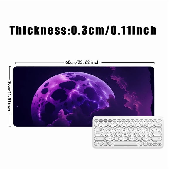 Purple Electric Moon Design Mouse Pad 31.5 x 11.82 Inches Rubber Surface for Office and Gaming Desk