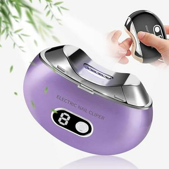 Purple Electric Nail Clipper, Electric Toenail Clipper, 3-Speed Electric Nail Trimmer with LCD Digital Display, USB Rechargeable Safety Electric Nail Clippers for Kids, Adults, Elderly
