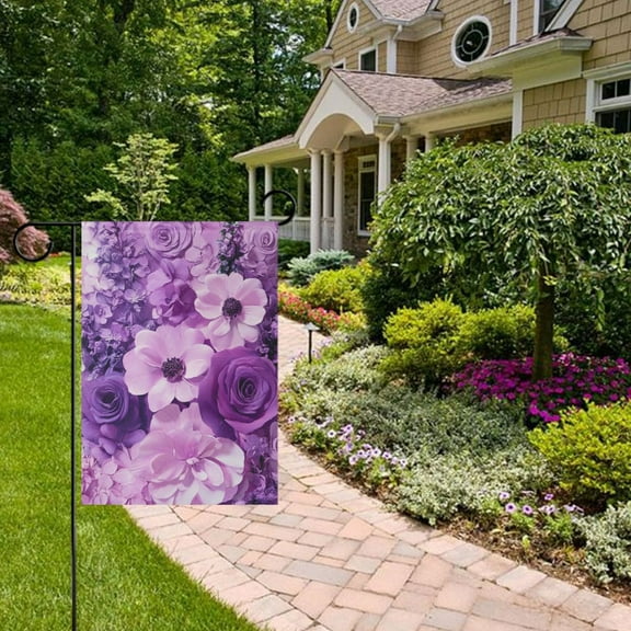 Purple Elegant Flowers Garden Flag 12x18 inch Double Sided Outside Yard Decorations for Home Outdoor