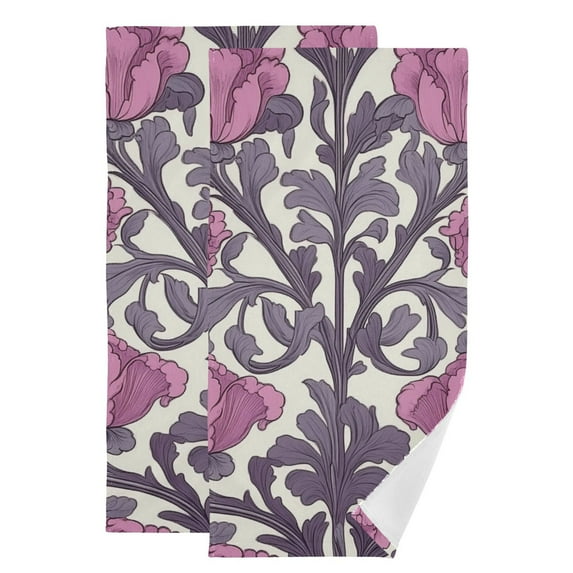 Purple Elegant Flowers Hand Towel Absorbent Bath Towels for Bathroom Sports Gym(28.3" X 14.4") Set of 2