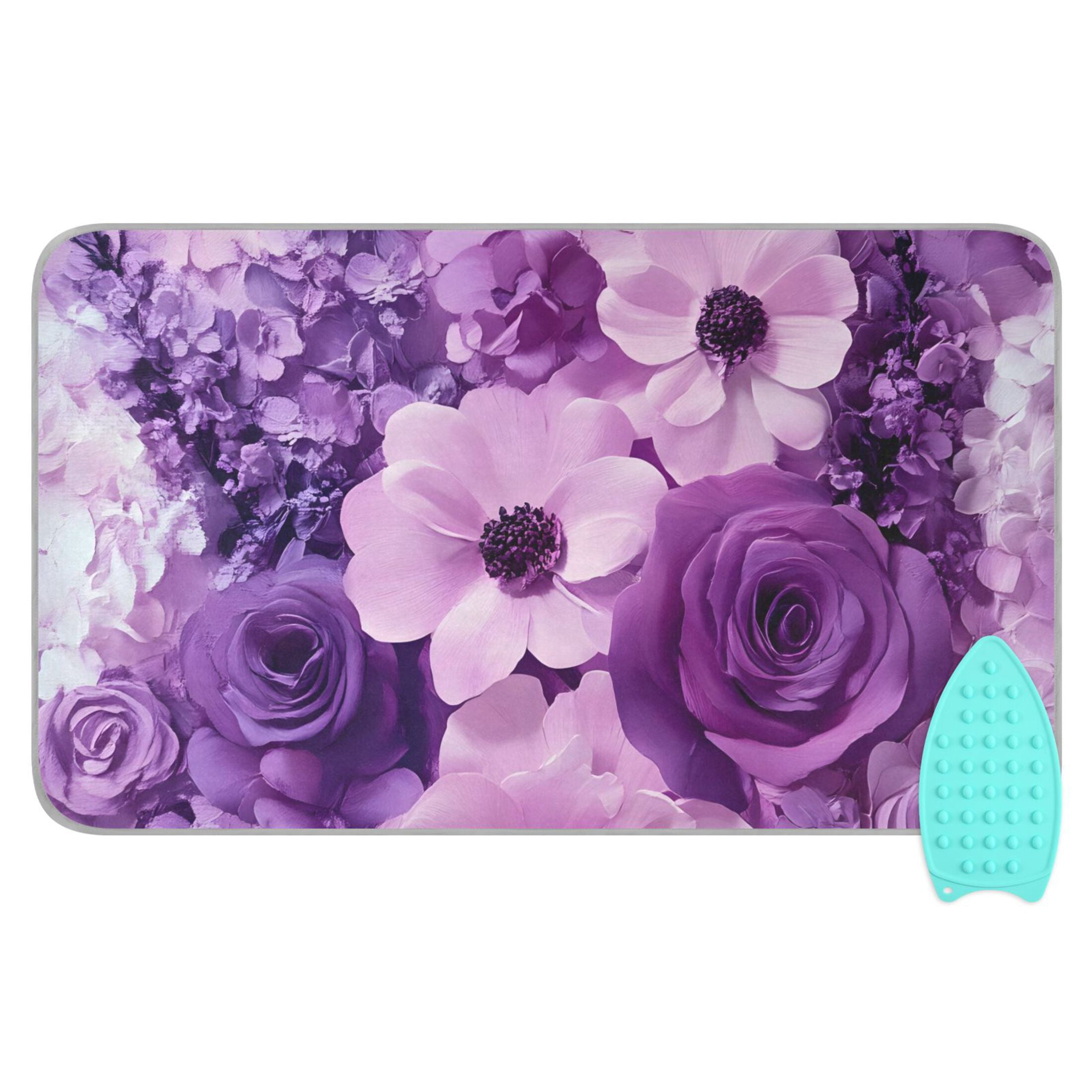 Purple Elegant Flowers Ironing Mat Blanket for Table Top Travel Portable Ironing Board Pad 47.2x27.6 Inch