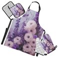 thumbnail image 1 of Purple Elegant Flowers Oven Mitts and Pot Holders with Chef Apron Set 5 Pcs Kitchen Cooking Set, 1 of 6
