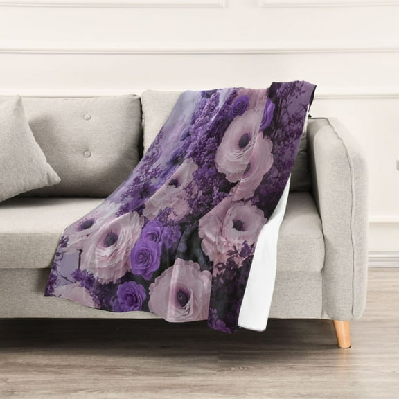 Purple Elegant Flowers Throw Blanket 60" x 90" Soft and Warm Blankets for Couch Sofa and Bed