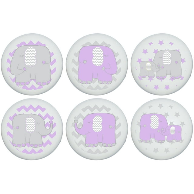 Purple Elephant Drawer Pulls Elephant Nursery Decor Ceramic Cabinet Drawer Knobs, 6 Set