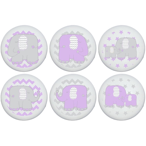 Purple Elephant Drawer Pulls Elephant Nursery Decor Ceramic Cabinet Drawer Knobs, 6 Set