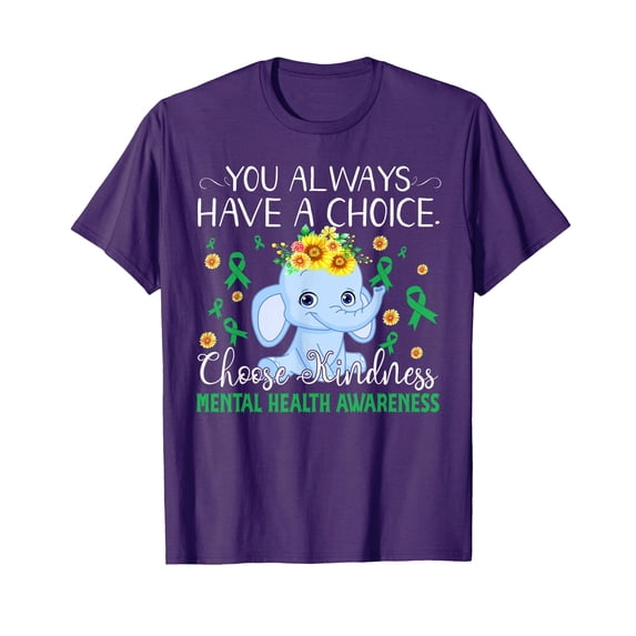 Purple Elephant Kindness Mental Health Awareness T-Shirt for Positive Vibes