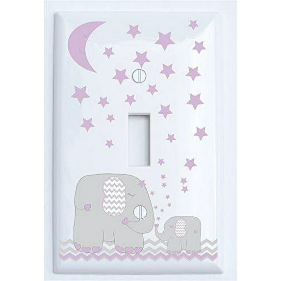 Purple Elephant Light Switch Plate and Outlet Covers with Purple Moon and Nursery Decor