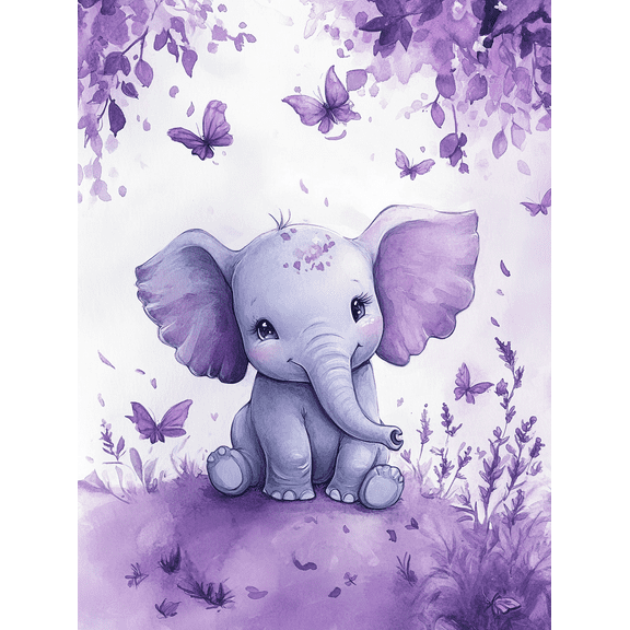 Purple Elephant Watercolor Wall Art Canvas Print Suitable for Living Room Bedroom Nursery Office and Hallway Decoration.