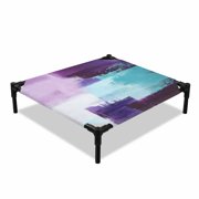 Purple and Elevated Dog Bed, Teal Abstract Ombre Blocks Modern Minimalist Cooling Breathable Outdoor Raised Dog Cot Bed with Metal Frame Non-Slip Feet for Small Dog 20x20in