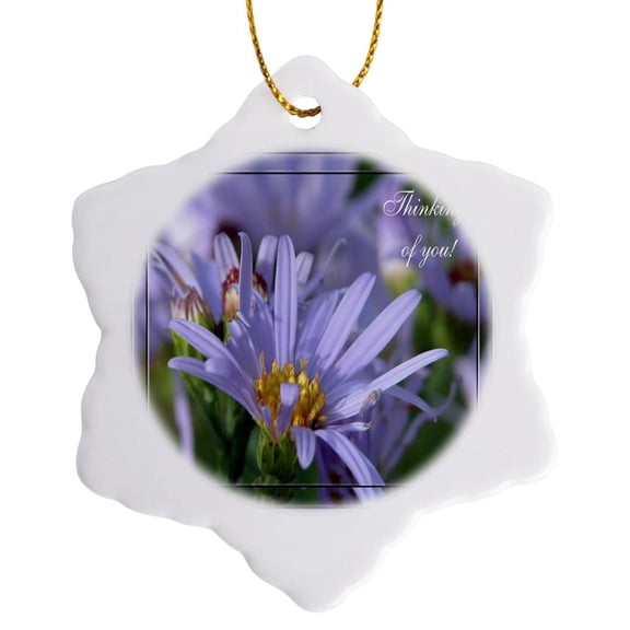3drose, Purple English Aster Flowers Thinking of You, 3 inch Snowflake Porcelain Ornament