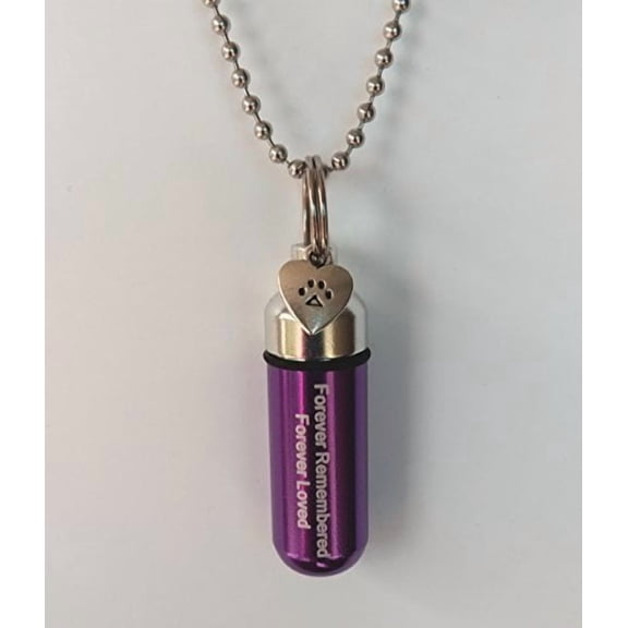 Purple Engraved Cremation Urn "Forever Remembered Forever Loved" with Pet Paw Heart - Includes Velvet Pouch & Fill Kit