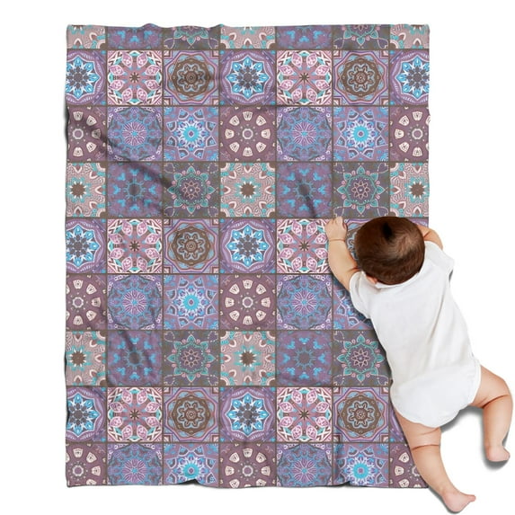Purple Ethnic Geometric Patchwork Pattern Blanket,Comfortable Soft Flannel Throw Blanket,All Season,Warm Lightweight Blankets for Sofa Bed Couch Living Room Chair,30"x40"