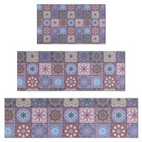 Purple Ethnic Geometric Patchwork Pattern Kitchen Rugs Sets Of 3,Kitchen Runner Rugs Non Skid Washable,Decorative Kitchen Floor Mats for Kitchen,Sink,Laundry,17"x30" 17"x47" 17"x59"
