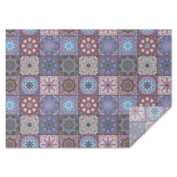 Purple Ethnic Geometric Patchwork Pattern Rectangle Tablecloth 60"x84",Waterproof Polyester Rectangle Table Cloth, Wipeable Spillproof Polyester Tablecloth for Dining, Camping, Indoor and Outdoor
