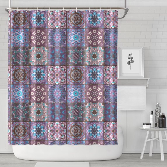 Purple Ethnic Geometric Patchwork Pattern Shower Curtain 84"x72" ,Bathroom Decorative Shower Curtains Set with 12 Hooks,Modern Waterproof Washable Shower Curtain