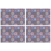 Purple Ethnic Geometric Patchwork Pattern Summer Placemats Table Placemats Set Of 4-Linen Kitchen Washable Placemats Table Mats 11.8"x17.7" Non-Slip Heat Resistant