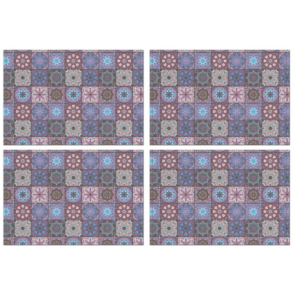 Purple Ethnic Geometric Patchwork Pattern Summer Placemats Table Placemats Set Of 4-Linen Kitchen Washable Placemats Table Mats 11.8"x17.7" Non-Slip Heat Resistant
