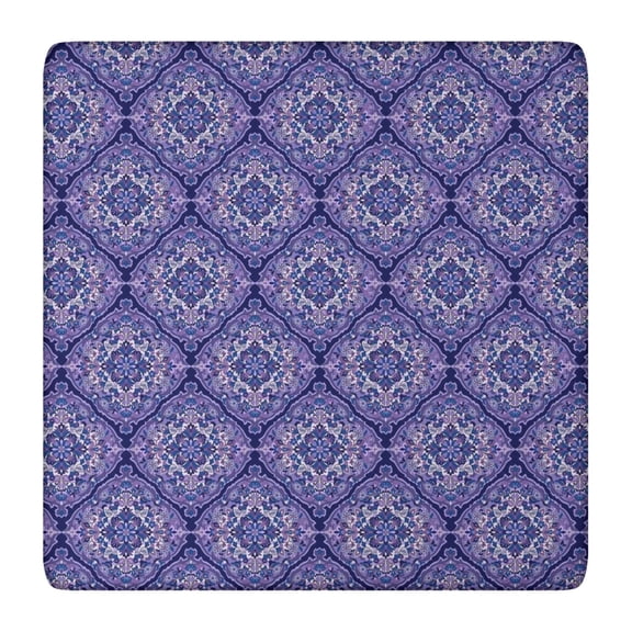 Purple Ethnic Geometric Pattern Square Fitted Tablecloth with Elastic Edge,Square Table Cover,Washable Elastic Table Cover for Home Kitchen Party Decor 36"x36"
