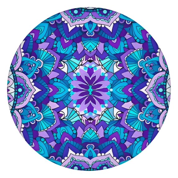 Purple Ethnic Mandala Pattern Round Fitted Tablecloth with Elastic Edge,Dining Table Cover Waterproof,Outdoor Round Tablecloth for Camping,Dining,Indoor and Outdoor