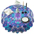 thumbnail image 1 of Purple Ethnic Mandala Pattern Round Tablecloth 60"x60",Wrinkle Wipeable Table Cloth for Kitchen Dining Room Picnic Patio Party, 1 of 6