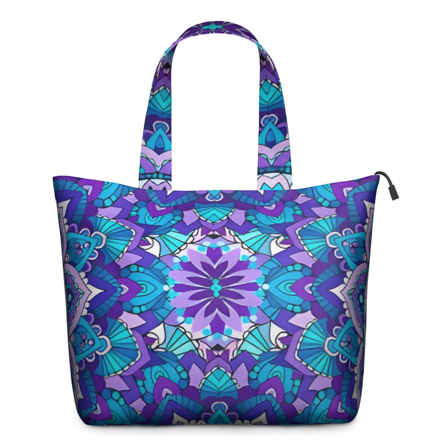 Purple Ethnic Mandala Pattern Travel Tote Bags for Women Carry On,Large Weekender Bags for Women Travel,Multi Functional Duffle Bag for Work,Shopping,Sports