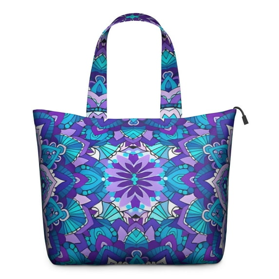 Purple Ethnic Mandala Pattern Travel Tote Bags for Women Carry On,Large Weekender Bags for Women Travel,Multi Functional Duffle Bag for Work,Shopping,Sports