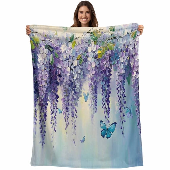 Purple Eucalyptus Blanket Soft Cozy Warm Throw Blanket for Couch, Plush Fuzzy Flannel Fleece Blankets for Sofa, Oil Painting Spring Botanical Bed Blankets Lightweight Gifts for Women, 30"x40"