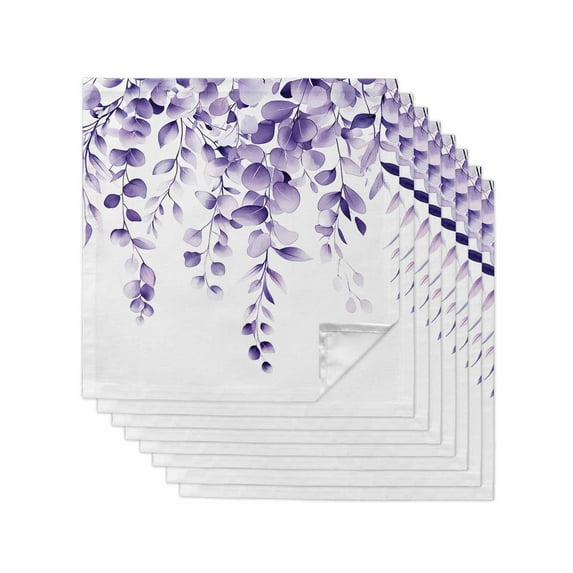 Purple Eucalyptus Cloth Napkins Washable Set of 8, Botanical Plant Rustic Branch Floral Reusable Dinner Table Napkins Cloth Bulk for Weddings Kitchen Restaurants Hotel Events Parties 20 x 20 Inch