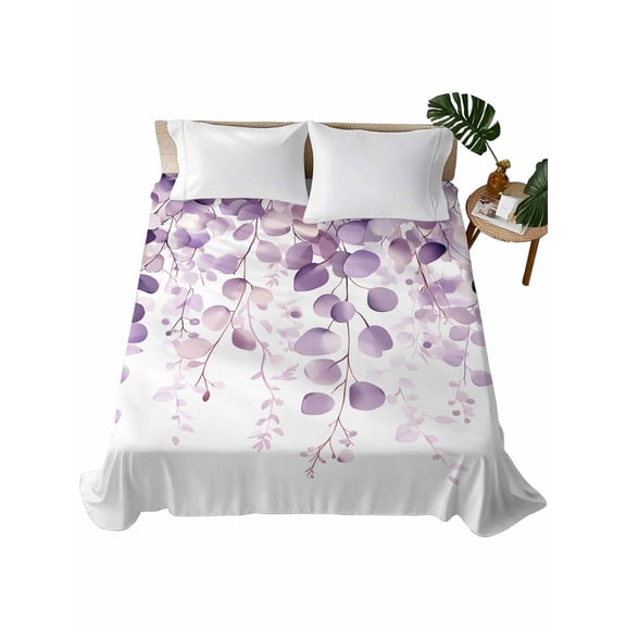 Purple Eucalyptus Flat Sheet Only Twin Size, Soft Breathable Bed Top Sheets for Mattress, Spring Botanical Plant Aesthetic Luxury Bedding Flat Sheets for Home Hotel Bedroom Bed Protection