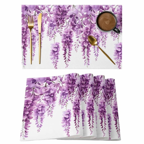 Purple Eucalyptus Leaf Placemats Set of 4 Spring Watercolor Botanical Place Mats Indoor Wipeable Table Mats Washable Cloth Dining Table Placemats for Kitchen Holiday Party Home Decor 13x19 Inch